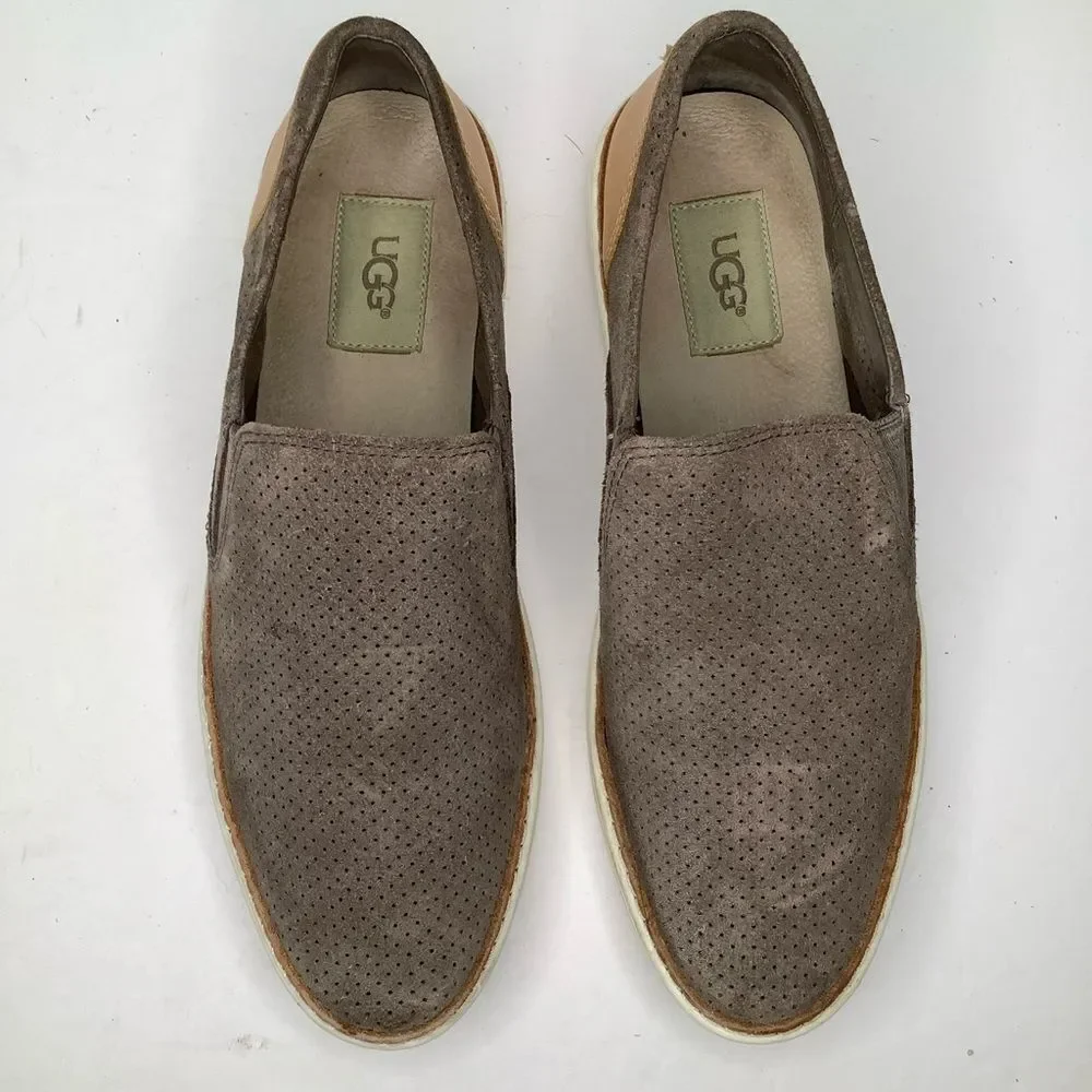 UGG Australia Gray Suede Leather Slip On Boat Sneakers Women Shoes Sz 8
